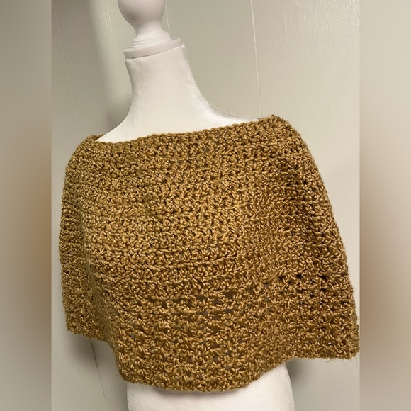 Crochet shoulder wrap. Camel color. Smoke free home. Clean like new - Picture 2 of 4